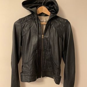 Mike & Chris Leather Zip Front Hoodie